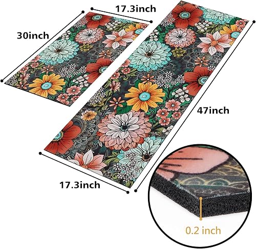 Miniatura 6 de FRAMICS Juego de 2 alfombrillas de cocina acolchadas antifatiga, alfombras de cocina lavables, tapetes de cocina antideslizantes, alfombras de