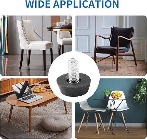 Miniatura 6 de Treely 16 pies niveladores M6 x 0.512 x 0.787 in atornillados para muebles antideslizantes para patas de muebles