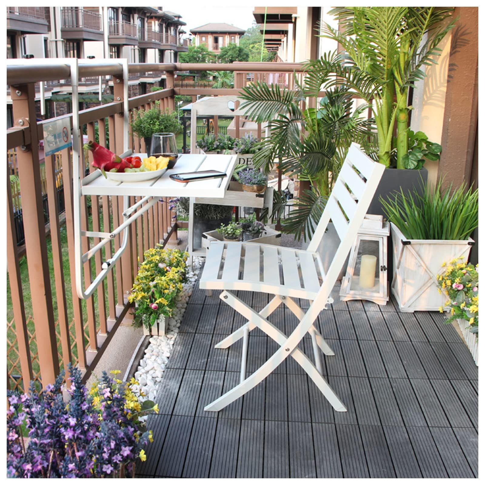 Sundale Outdoor Klappbarer Balkontisch Für Geländer - 81 Cm Breit, HDPE, Verstellbar, Schwarz