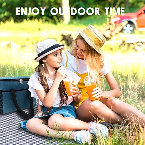 Miniatura 8 de Mantas de pícnic al aire libre impermeables plegables, manta de playa grande a prueba de arena, tapete de picnic a cuadros linda, lavable, portátil