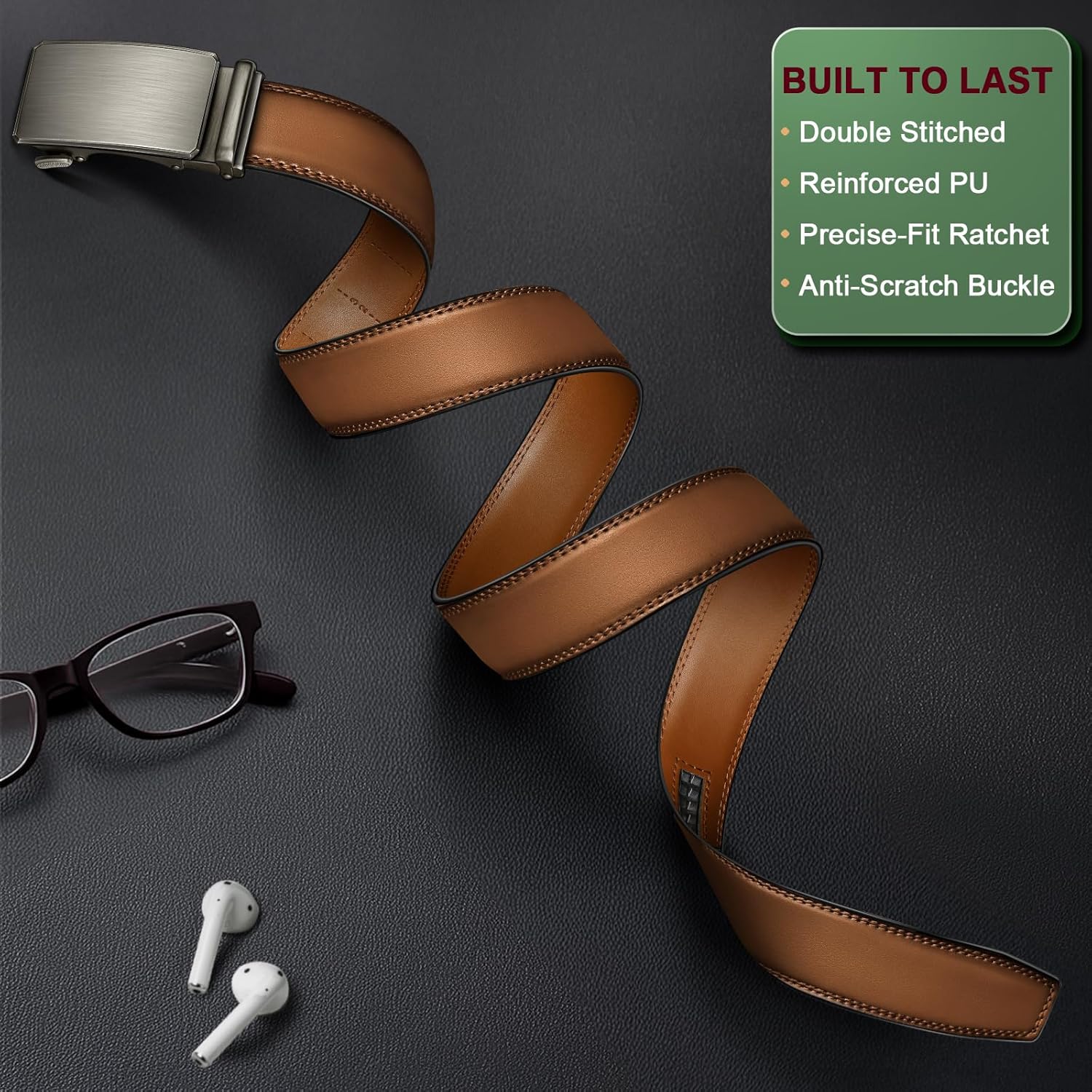 BULLIANT Men Belt, Ratchet Belt Adjustable For Gift Men Dress Jeans 1 3/8"-Cut For Fit - Image 2