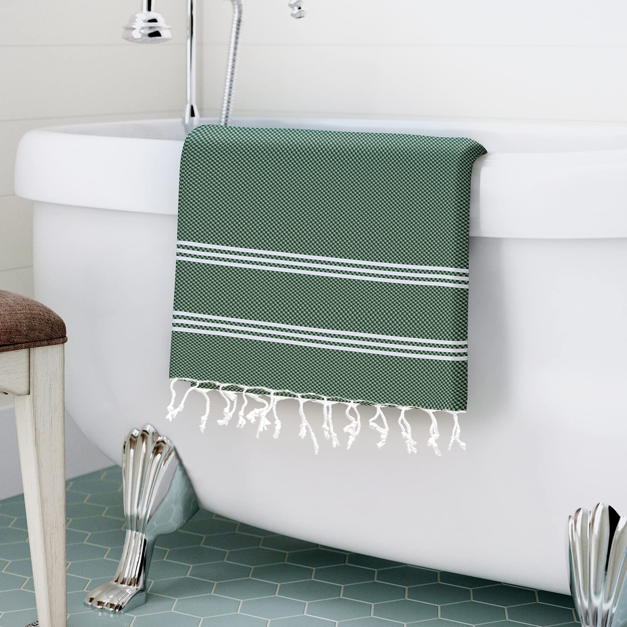 Story@Home Turkish Bath Towel (75 cm x 150 cm) Soft Feel 100% Cotton, Checkered Quick Dry Bath Towels with Lively Colors,Unique Turkish Towels for Bathroom,Beach, Pool, Spa, Gym (Green, Pack of 1)