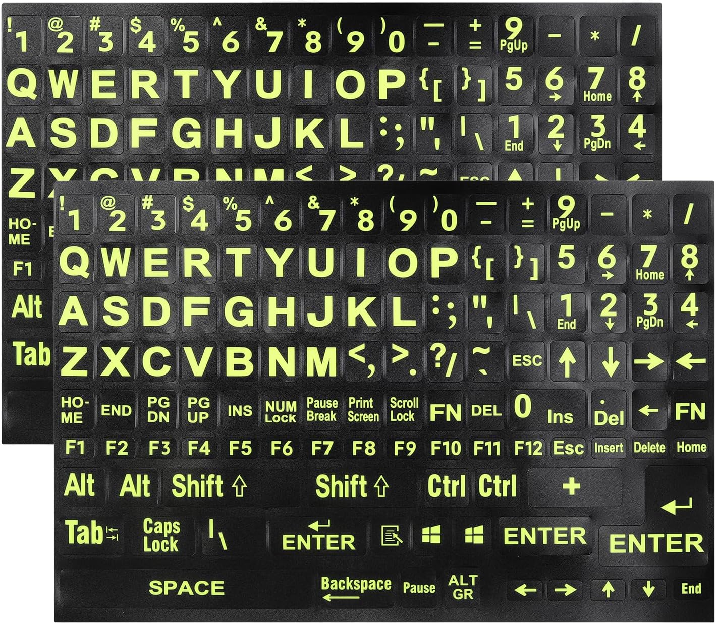 2 Pack English Keyboard Stickers - Big Letter Full Set (120 Pcs), Universal PC Computer Laptop Desktop Keyboard Replacement, Black Background with Bright Yellow Lettering
