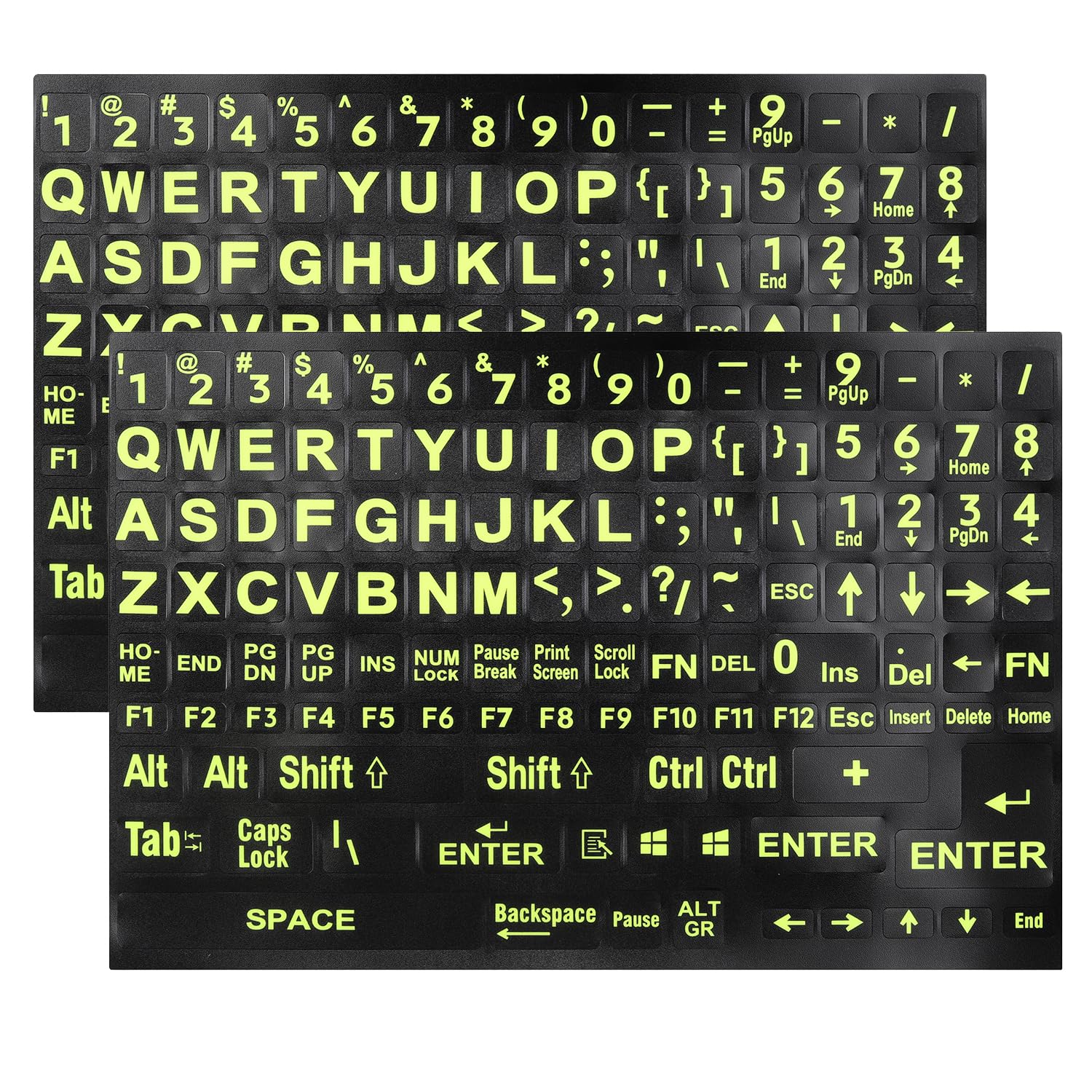 2 Pack English Keyboard Stickers - Big Letter Full Set (120 Pcs), Universal PC Computer Laptop Desktop Keyboard Replacement, Black Background with Bright Yellow Lettering