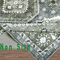 Vista 5 de Alfombra bohemia lavable para pasillo de cocina, 2 pies 6 pulgadas x 8 pulgadas, verde oliva y azul, suave, vintage, antideslizante, para entrada