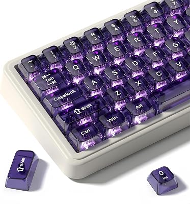 dagaladoo Clear keycaps,Transparent Keyboard keycaps,Jelly Key caps Set,Shine Through keycap,MDA Profile Keyboard caps for Mx Switches Mechanical Keyboard(Purple)