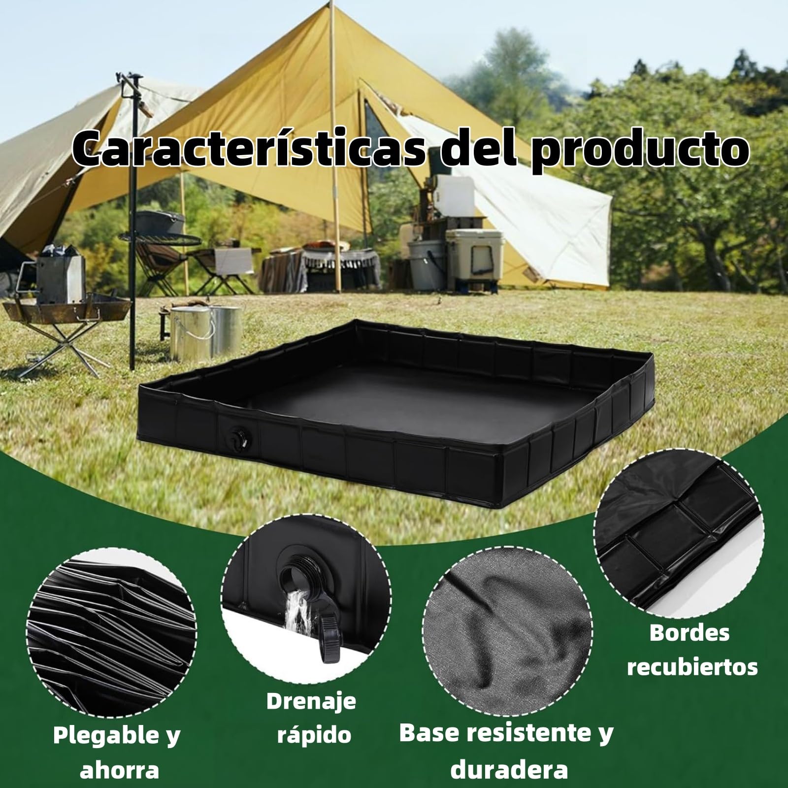 Genérico Portatil Plato De Ducha para Camping, Base De Ducha Plegable PortáTil, Multifuncional para Exteriores E Interiores, con DesagüE para Caravanas Playa, Alfombrilla Impermeable
