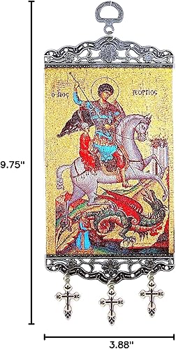 Miniatura 2 de Religious Gifts Tapiz con icono ortodoxo de San Jorge con tres cruces de barra de 9 34 pulgadas