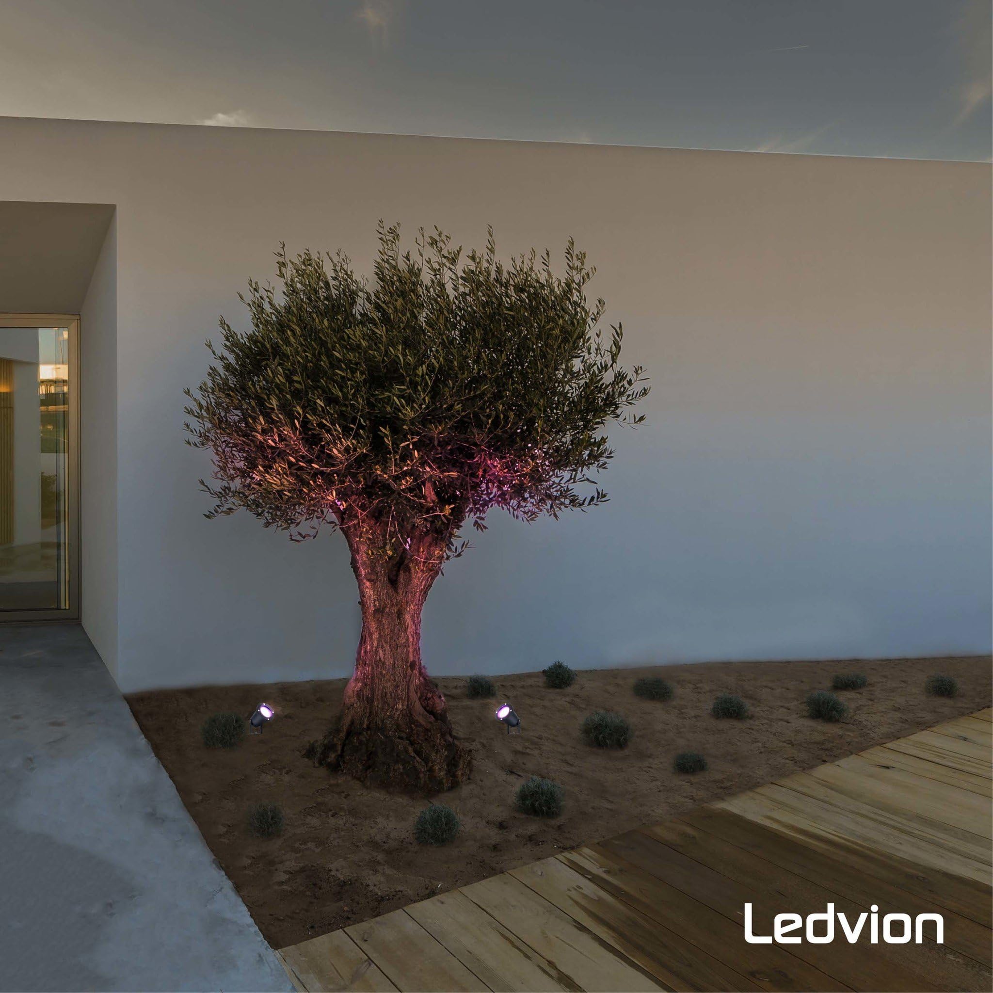 Ledvion - 6er Set, Gartenstrahler mit Erdspieß, IP65, 4,9W, 220-240V, RGB+CCT, LED Strahler, Gartenbeleuchtung mit Strom, Mit GU10 Leuchtmittel, Dimmbar, Wasserdicht