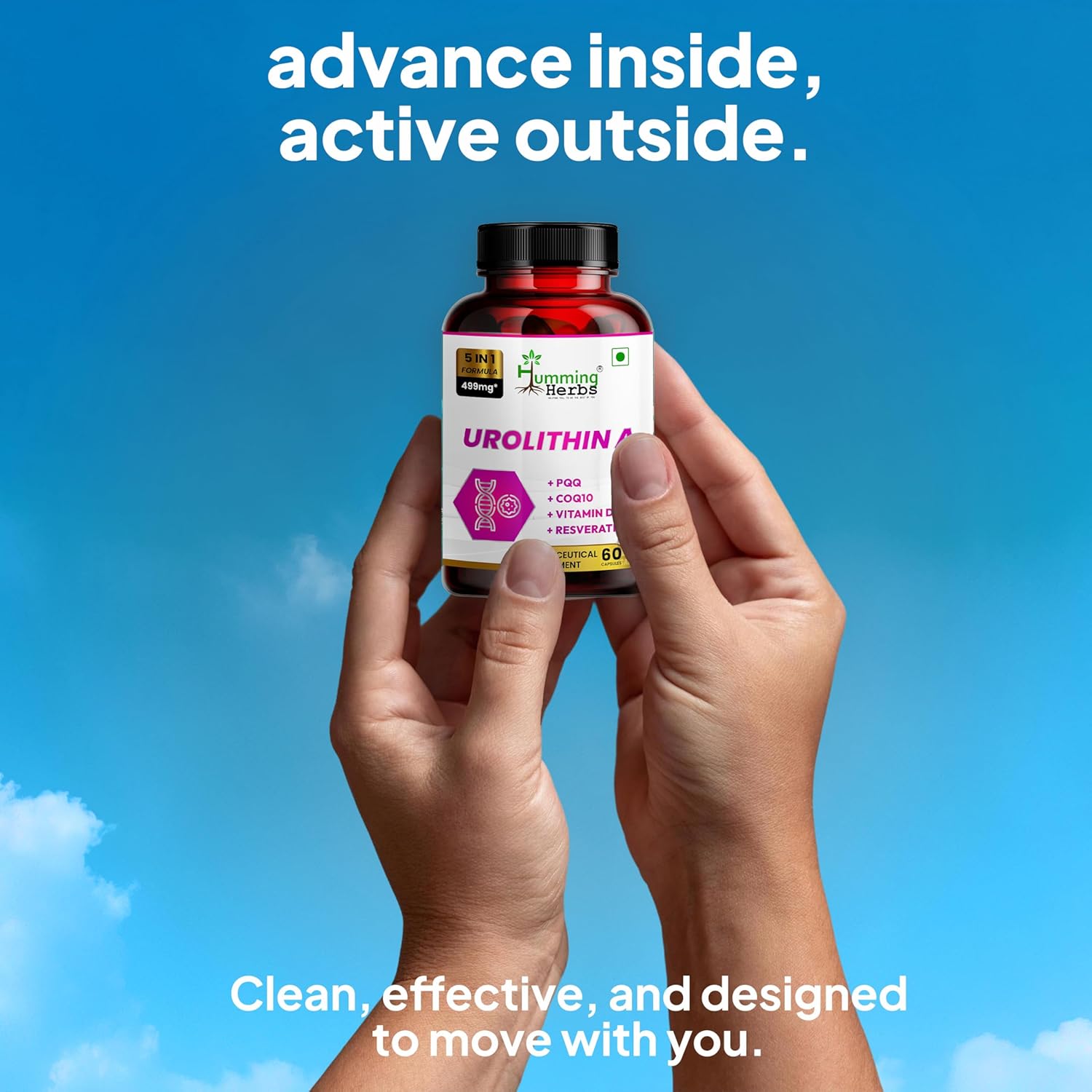 Humming Herbs Urolithin A Supplement with CoQ10, PQQ, Resveratrol & Vitamin D3 – 5-in-1, – 499 mg Mitochondrial & Cellular Energy Support – Vegan, Non-GMO – 60 Capsules - Image 7