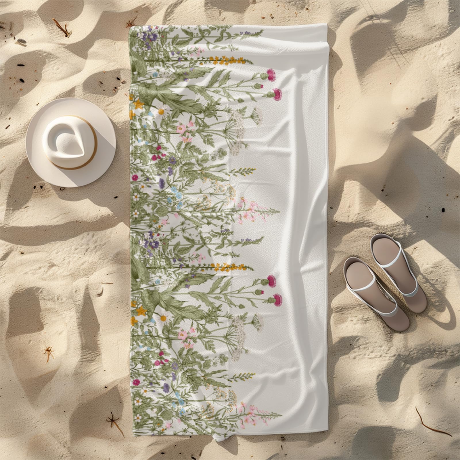 Tapis de Plage XXL Anti Sable Fleur Marron Serviette Piscine Adulte,Natte De Plage Pliable, Voyage Accessoires De Plage Camping,Serviette de Bain Personnalisée