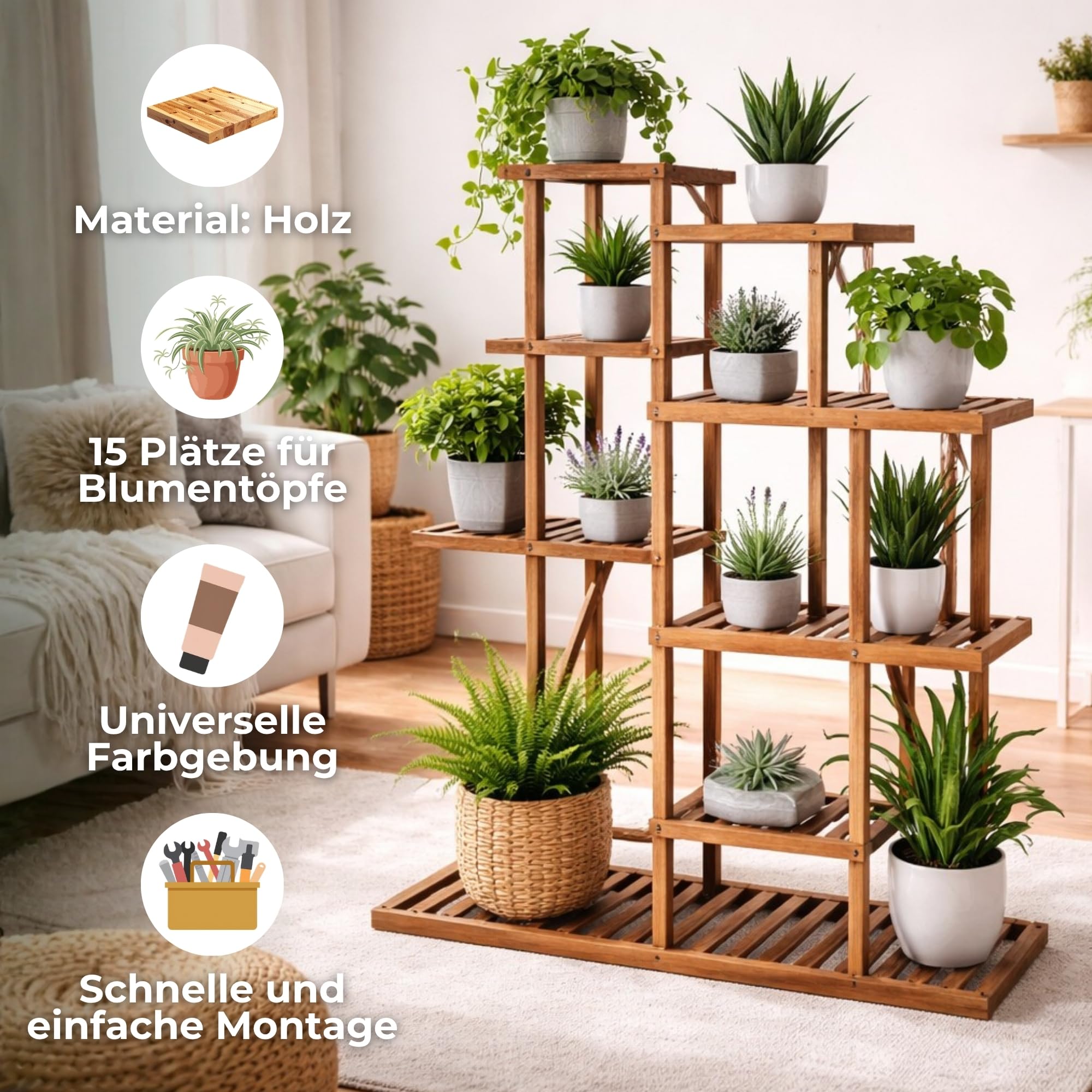 SPRINGOS Blumenständer Blumentreppe aus Holz Pflanzentreppe Pflanzenständer