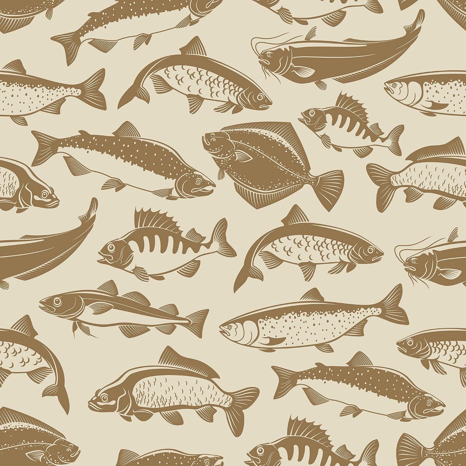 Walls By Me Peel and Stick Brown and Beige Fish Nautical Removable Wallpaper 3220-2ft x 4ft (61x122cm)