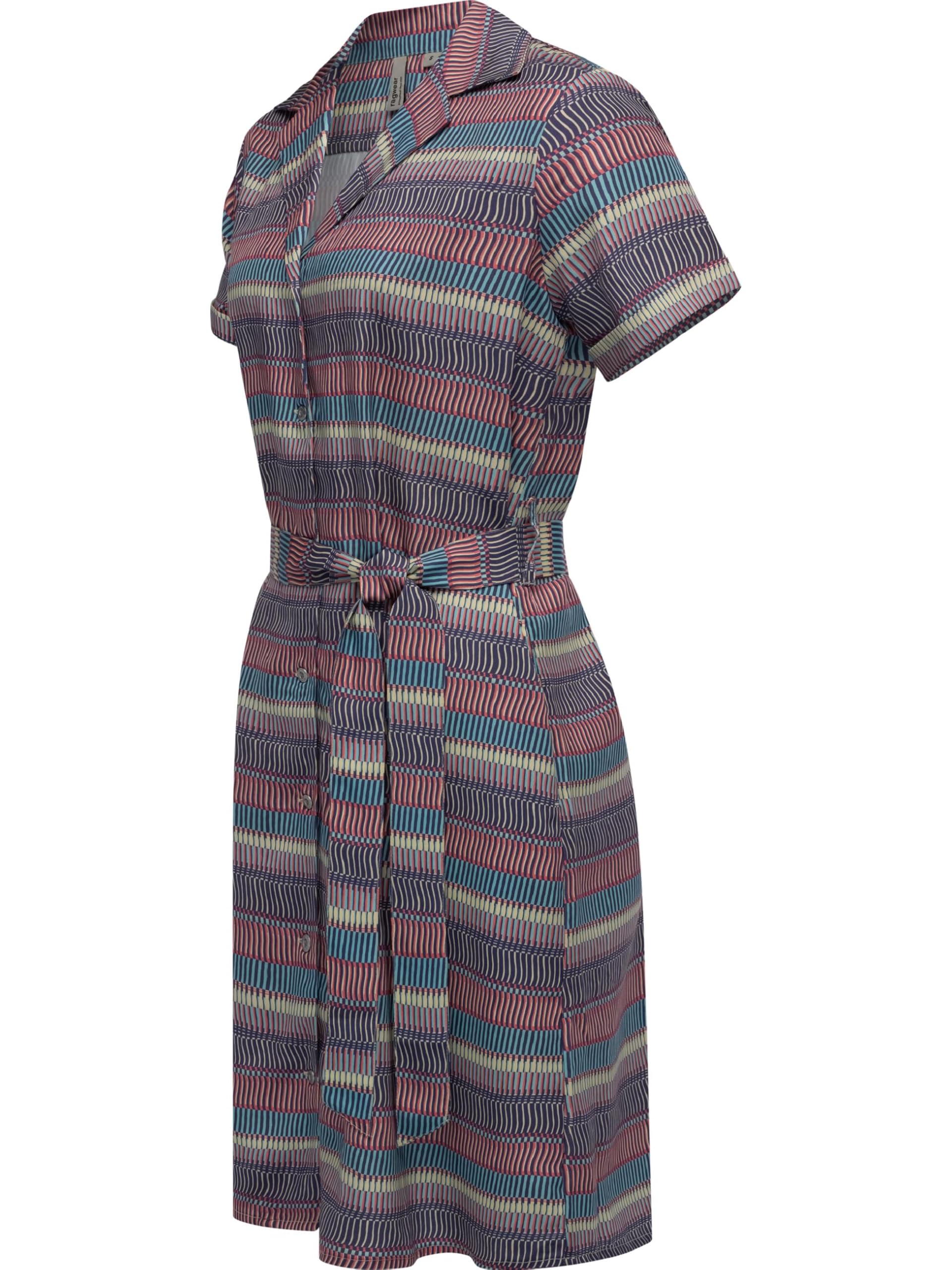 Ragwear Damen gemustertes Sommerkleid Kurzarm Midikleid mit Durchgehender Knopfleiste und Stoffgürtel Sawira YOUMODO XS-XXL