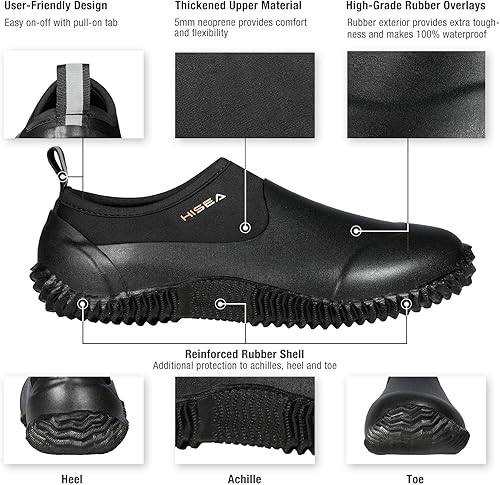 Miniatura 2 de HISEA Zapatos de jardín unisex impermeables para el tobillo, botas de lluvia de goma sin cordones para mujeres y hombres al aire libre, 6 Women5 Men