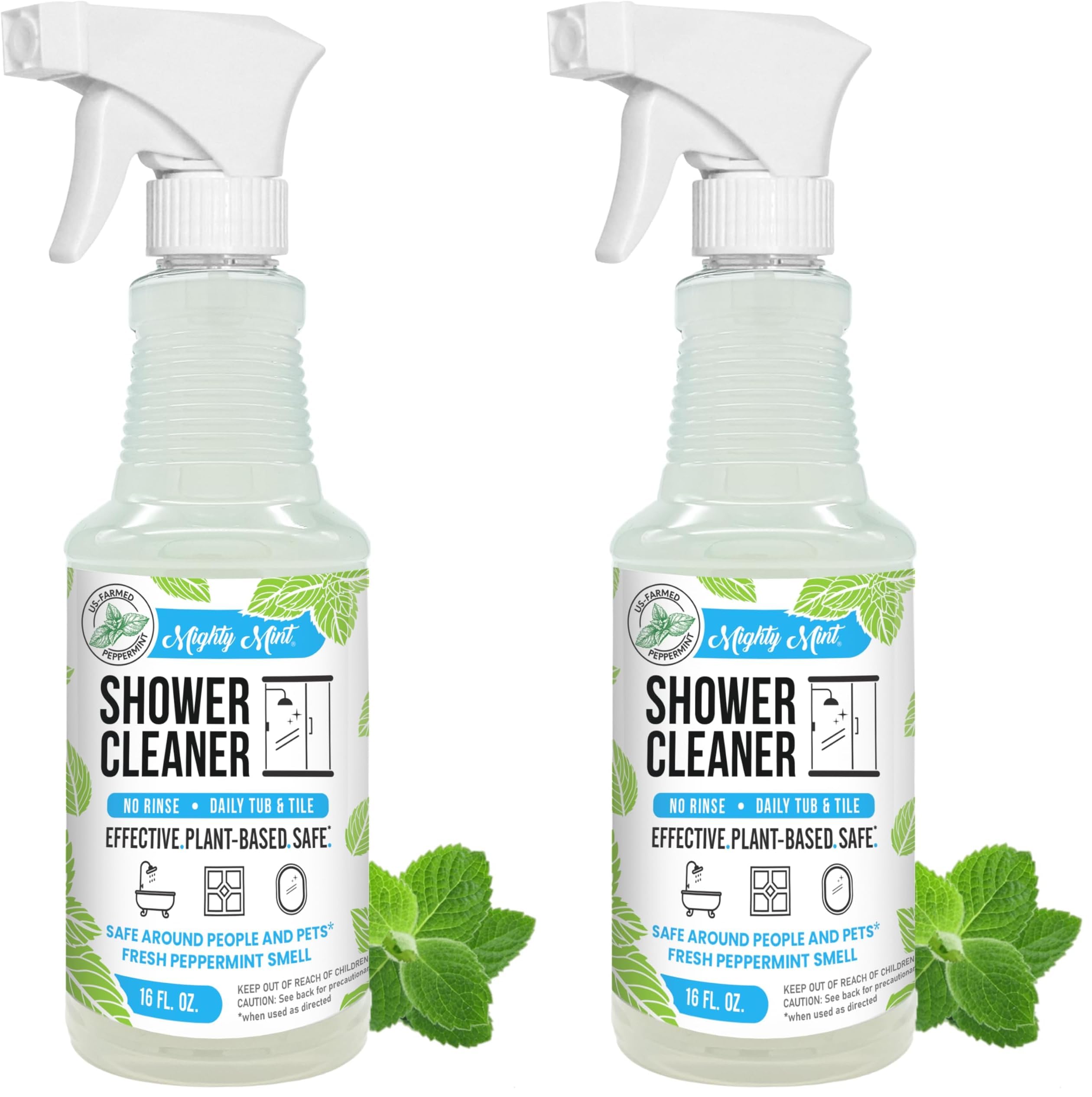 Mighty Mint Shower Cleaner No-Rinse No-Scrub Daily Spray for Glass Tile Grout Fresh Peppermint Scent 16oz Pack of