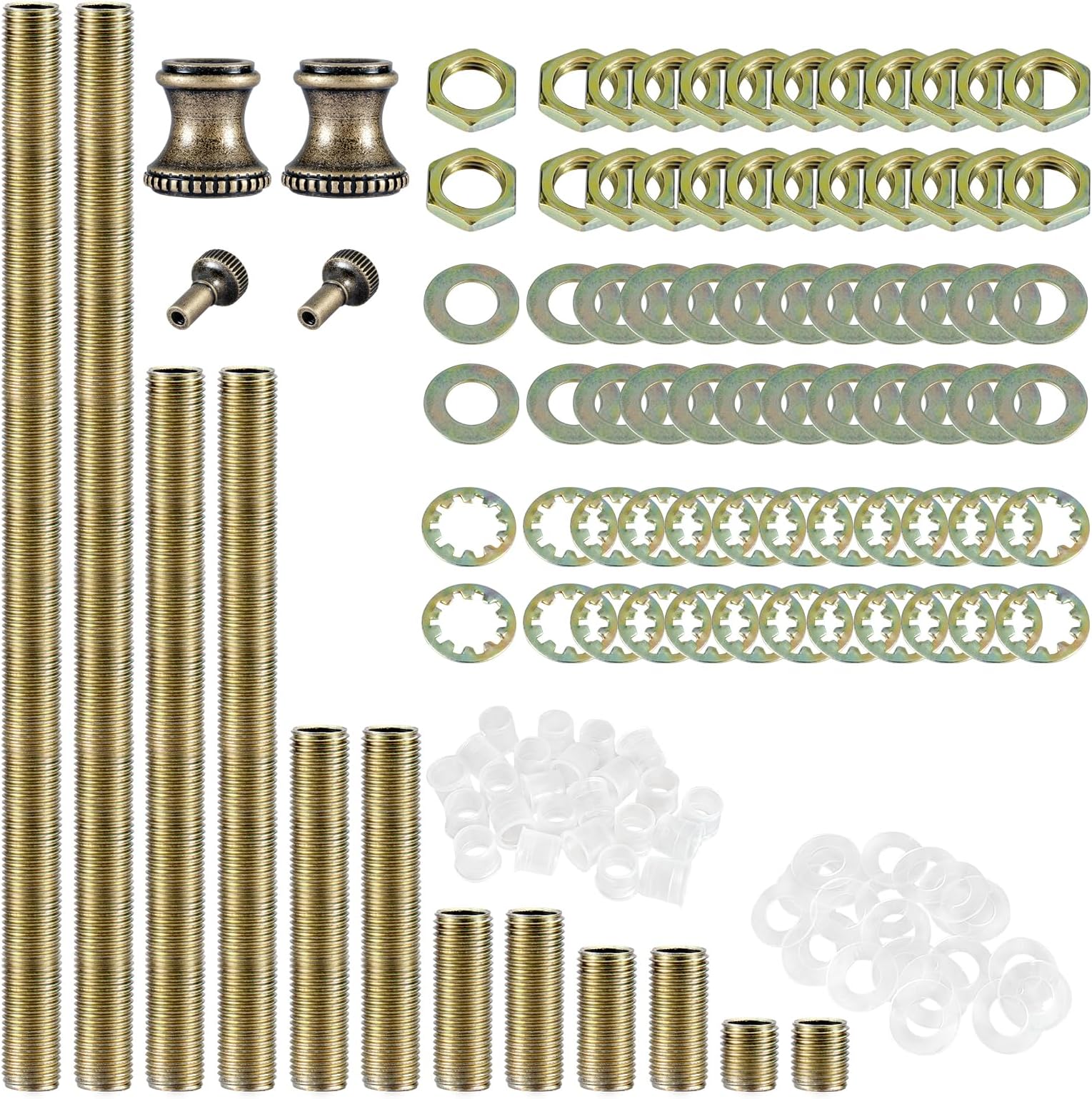 GooChan Lamp Repair Hardware Assortment,All Thread Pipe Lamp Rod,Includes Lamp Nipples,Coupling Pipe Connectors,Switch Knobs,Washers & Lock Nuts (Bronze Color/Including 12 Inch Lamp Rod Kit, 136)