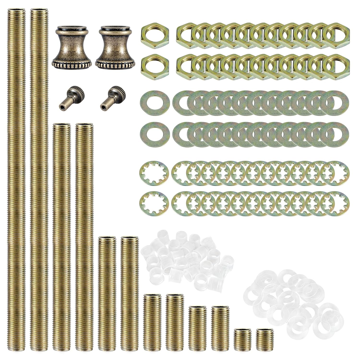 GooChan Lamp Repair Hardware Assortment,All Thread Pipe Lamp Rod,Includes Lamp Nipples,Coupling Pipe Connectors,Switch Knobs,Washers & Lock Nuts (Bronze Color/Including 12 Inch Lamp Rod Kit, 136)