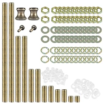 GooChan Lamp Repair Hardware Assortment,All Thread Pipe Lamp Rod,Includes Lamp Nipples,Coupling Pipe Connectors,Switch Knobs,Washers & Lock Nuts Bronze Color/Including 12 Inch Lamp Rod Kit, 136