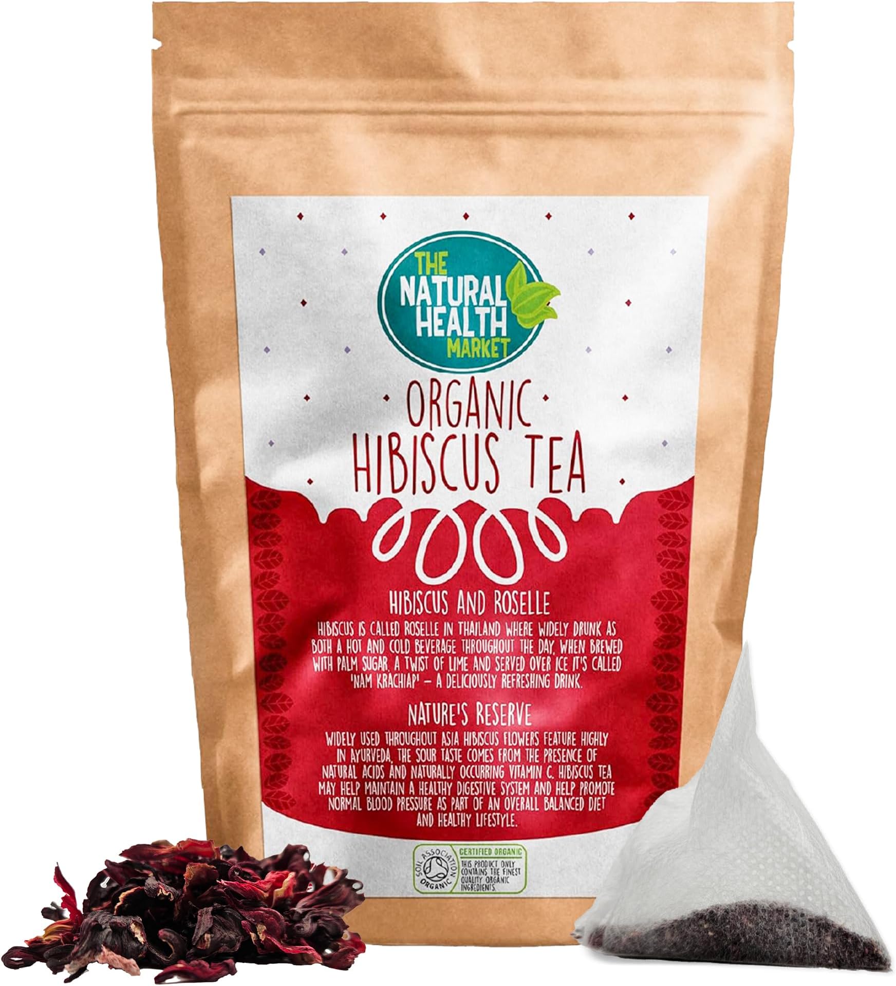 Organic Hibiscus Tea Bags 20 Count – Compostable Pyramid Bags – Soil Association Certified – Natural Hibiscus Powder – Made in Britain by The Natural Health Market