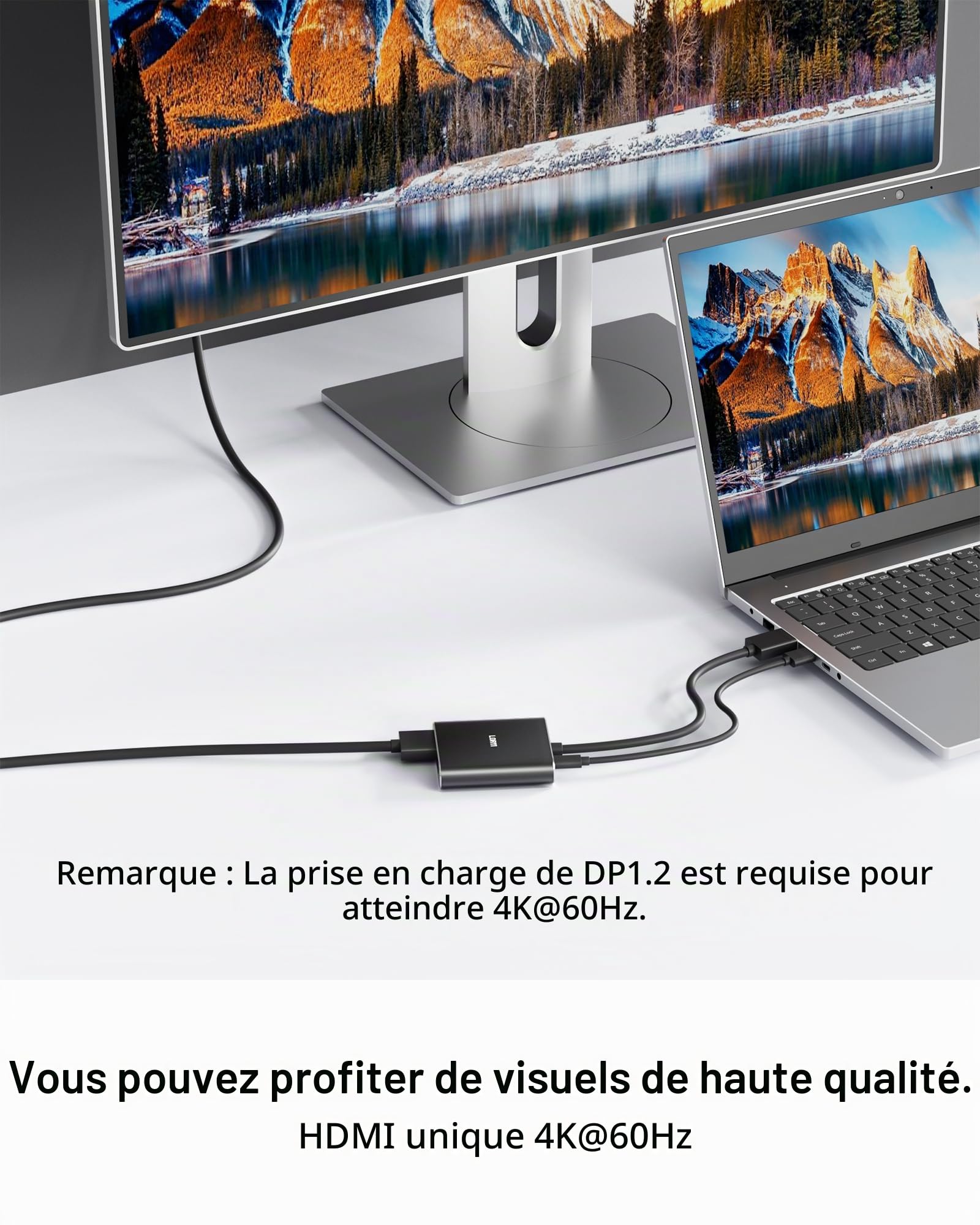 Répartiteur DisplayPort vers double HDMI, répartiteur multi-écrans 4K 60 Hz, double moniteur DP vers 2 moniteurs HDMI pour ordinateur portable, carte graphique, PC, compatible Windows, mode étendu MST