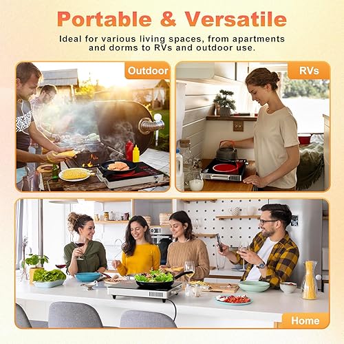 Miniatura 7 de Estufa eléctrica portátil de 1800 W, placa caliente de cerámica de 110 V, estufa de un solo quemador con control de perilla, temporizador, bloqueo