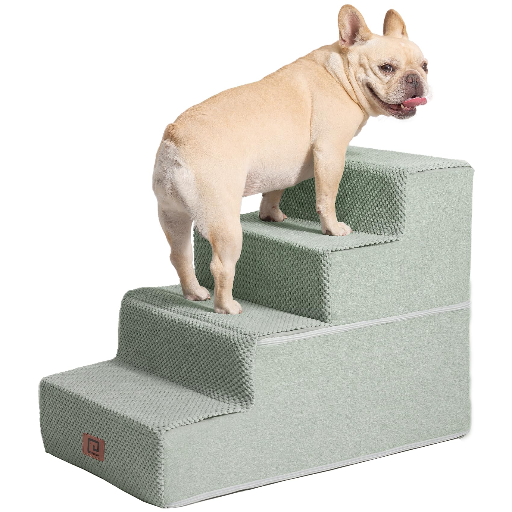 EHEYCIGA Dog Stairs for Small Dogs, 4-Step Dog Stairs for High Beds and Couch, Pet Steps for Small Dogs and Cats, and High Bed Climbing, Non-Slip Balanced Dog Indoor Step, Greyish Green, 3/4/5 Steps