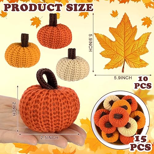 Miniatura 2 de Chuangdi 15 guirnaldas de calabazas de punto de otoño con 10 hojas de arce, decoración de calabaza de otoño, bandeja de niveles de granja,