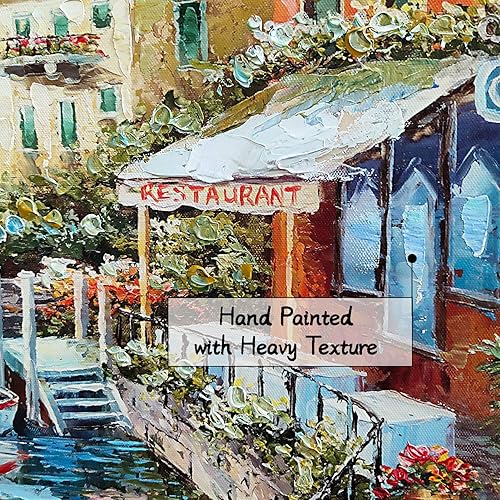 Miniatura 3 de SD SOFT DANCE Lienzo costero enmarcado al óleo, obra de arte de ciudad pintada a mano con arte de pared texturizado para sala de estar (36 x 24 x 1