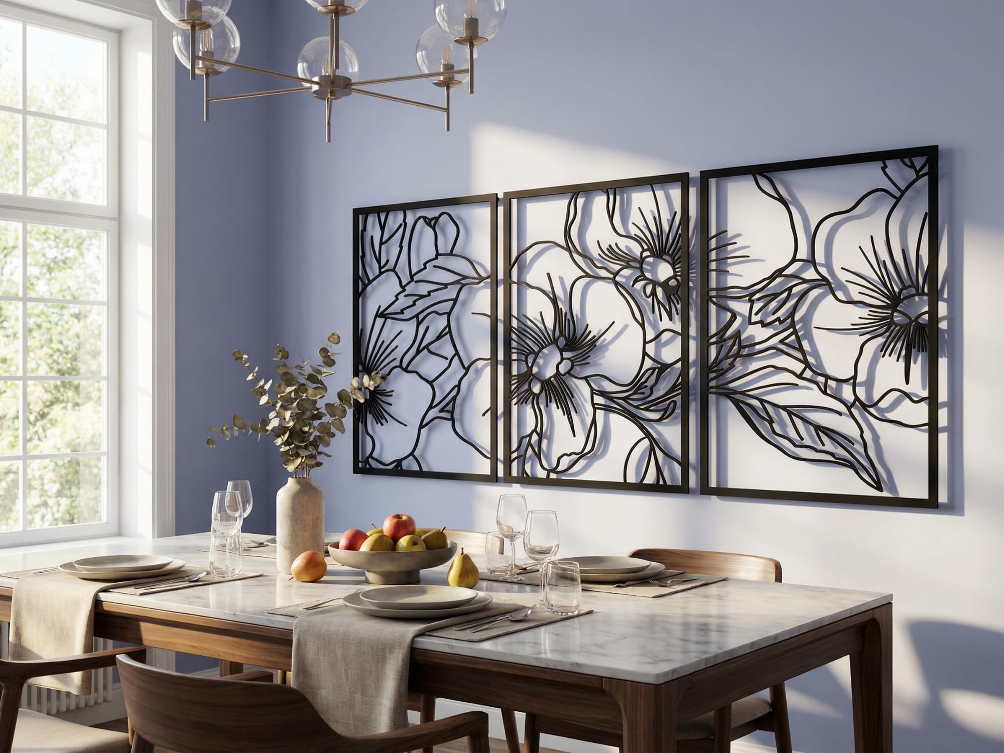 VAILLA Blumen Wanddeko Holz 3D – Wandbild 4er Set Wohnzimmer Schlafzimmer