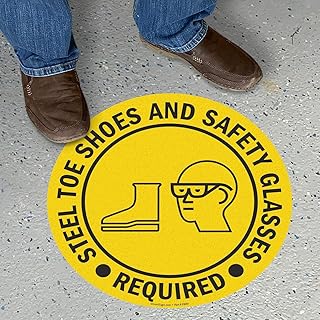 SmartSign “Steel Toe Shoes and Safety Glasses Required†Anti Slip Adhesive Reflective Floor Sign | 17