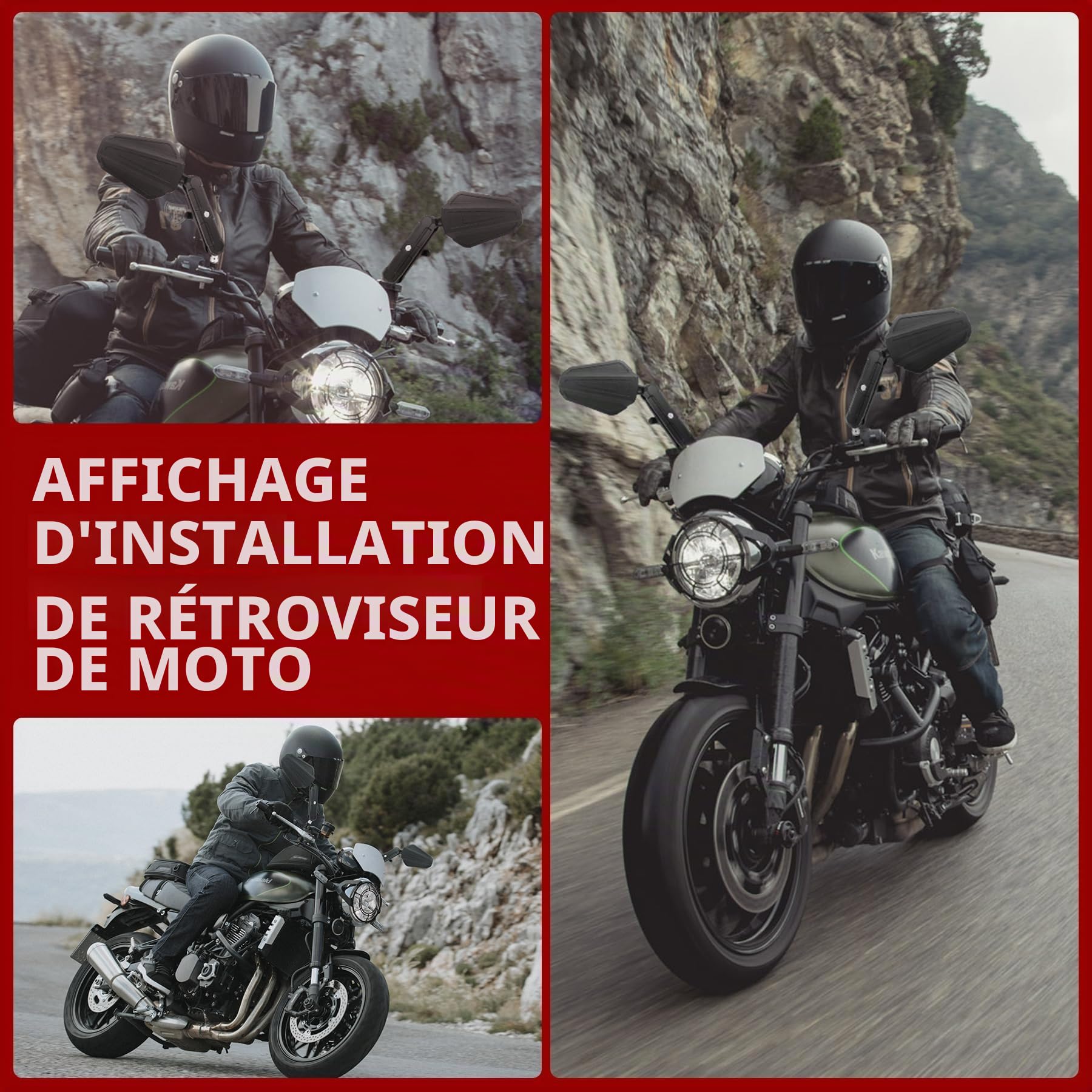 Heart Horse Rétroviseurs Moto, Anti-Glare Retroviseur de Moto Guidon avec E24 Homologué, 7/8" Rétroviseurs Pliable Moto avec Filetés M8 M10, Retroviseur de moto pour Enduro Aventure Scooter ATV Quad
