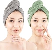 Vista 9 de American Soft Linen Toallas de pelo 100 % algodón para mujer, gorro de toalla de pelo, turbante de algodón para cabello largo y rizado Beige