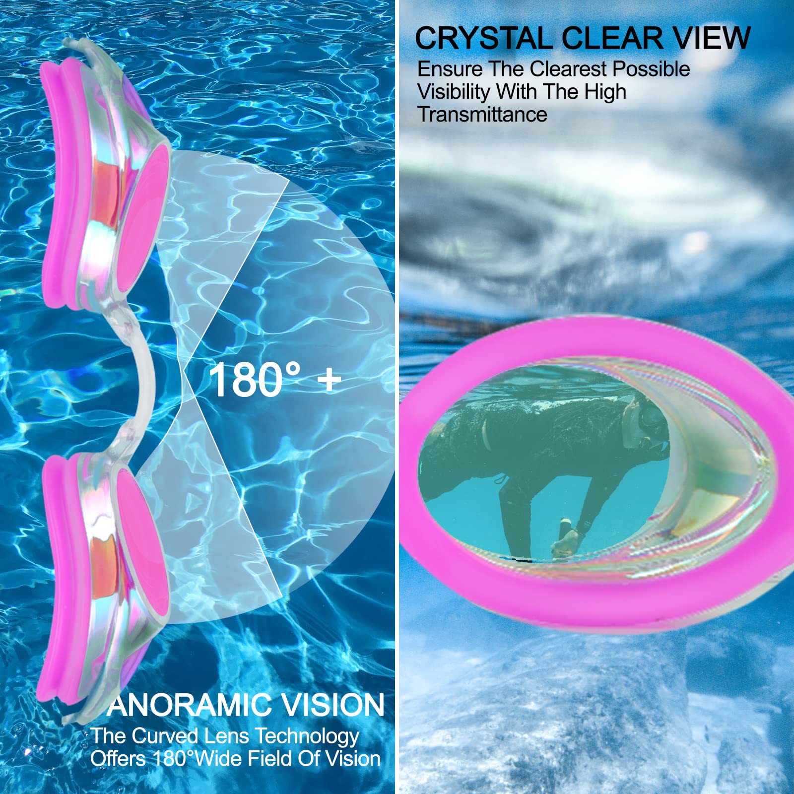 Lot de 2 lunettes de natation professionnelles anti-buée et protection UV pour hommes, femmes, adultes, jeunes et enfants