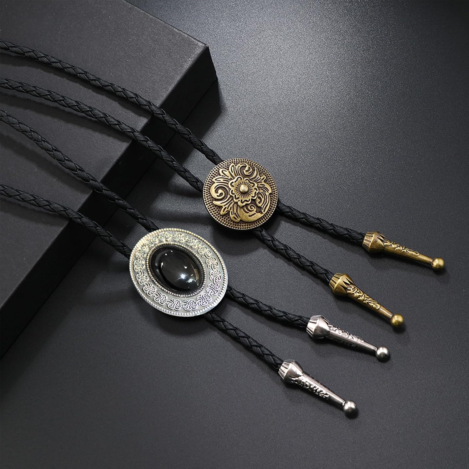 Bolo Tie Handmade Vintage Bolo Ties for Men Western Cowboy Leather Necktie Bolo Tie Rodeo Accessories for Men Women 2Pcs