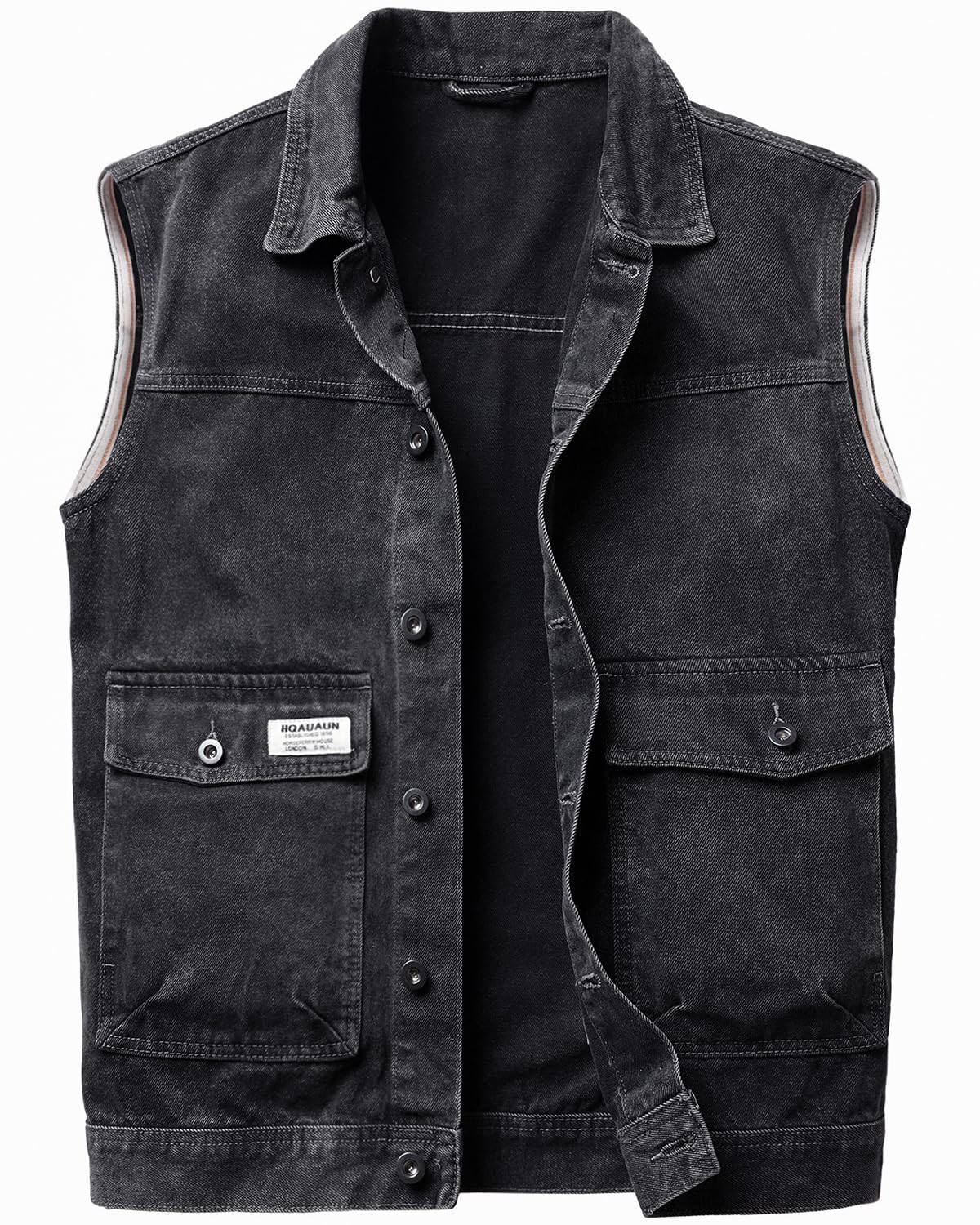 Caxndycing Gilet en jean pour homme - Sans manches - Col montant