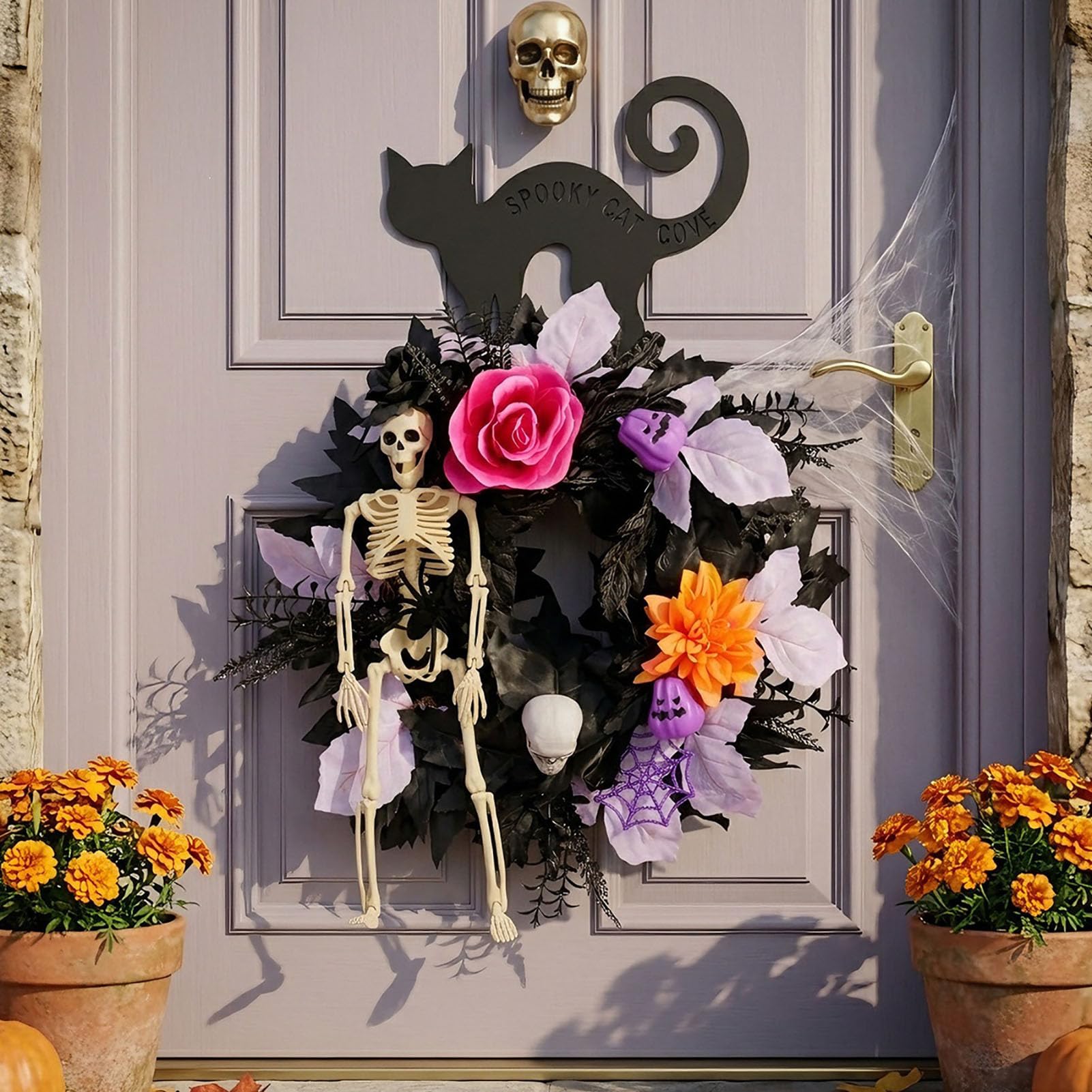 Wieniec Halloween z Figurką Szkieletu i Pajęczyną