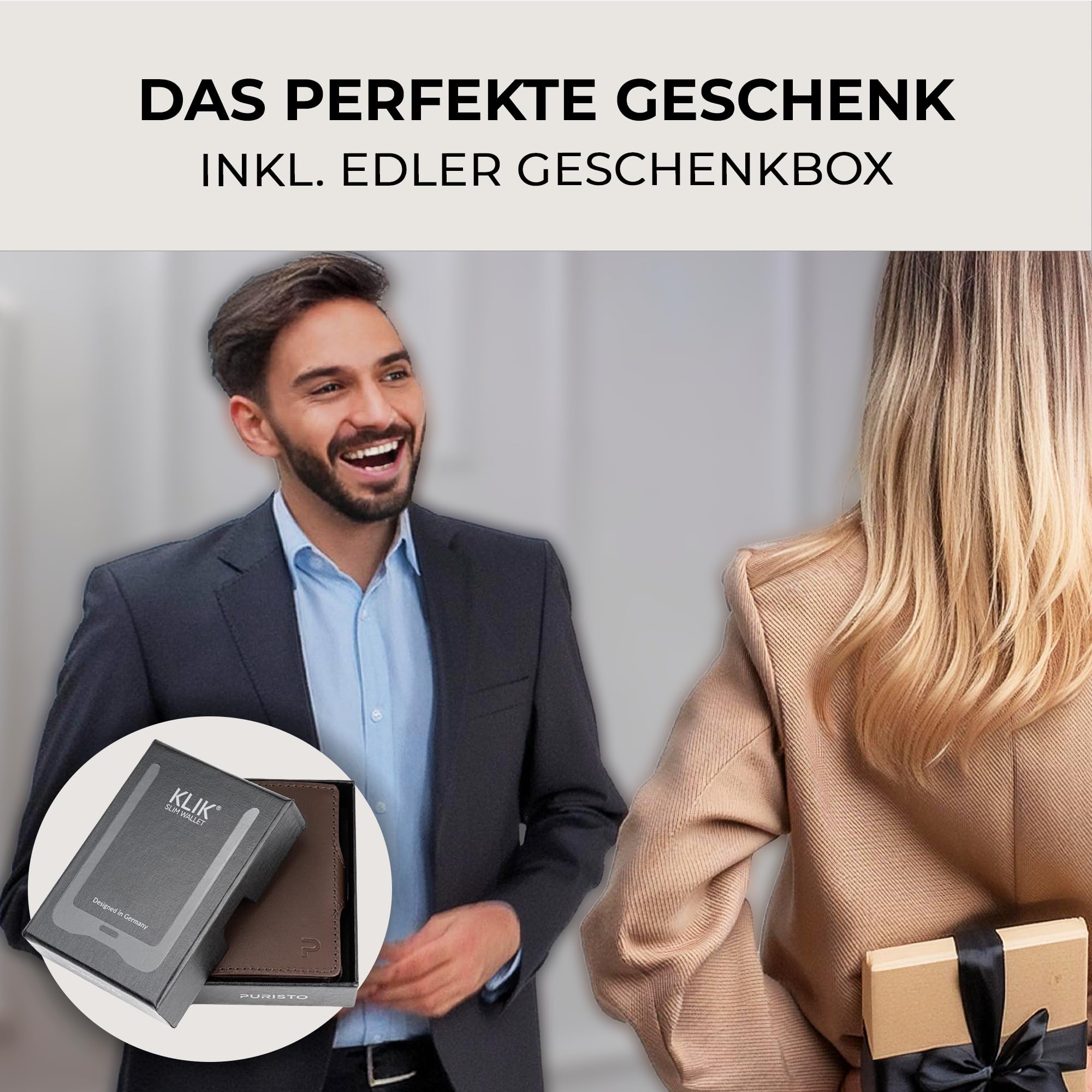 KLIK Classic Slim Wallet mit Münzfach - Mini-Geldbörse für Herren aus Echtleder - Kleines Kartenetui mit RFID-Schutz für 10-14 Karten - Carbon