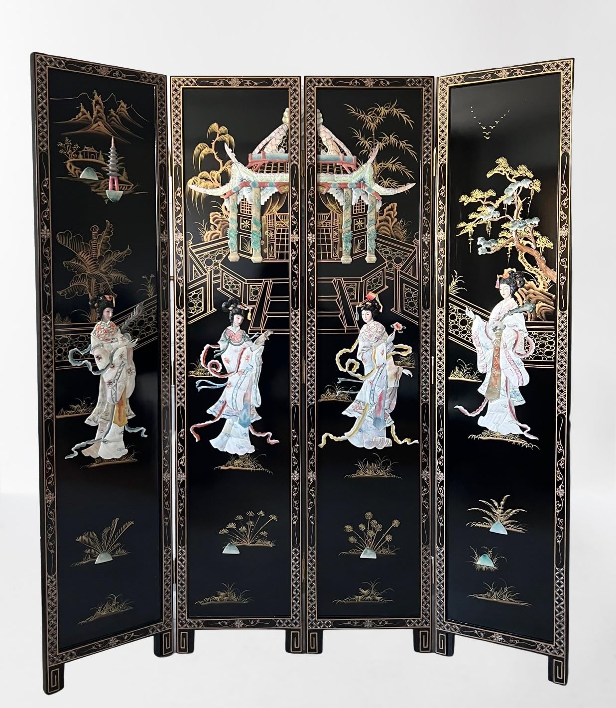Oriental Screen with Mother Of Pearl Chinese Room Divider Oriental Furniture