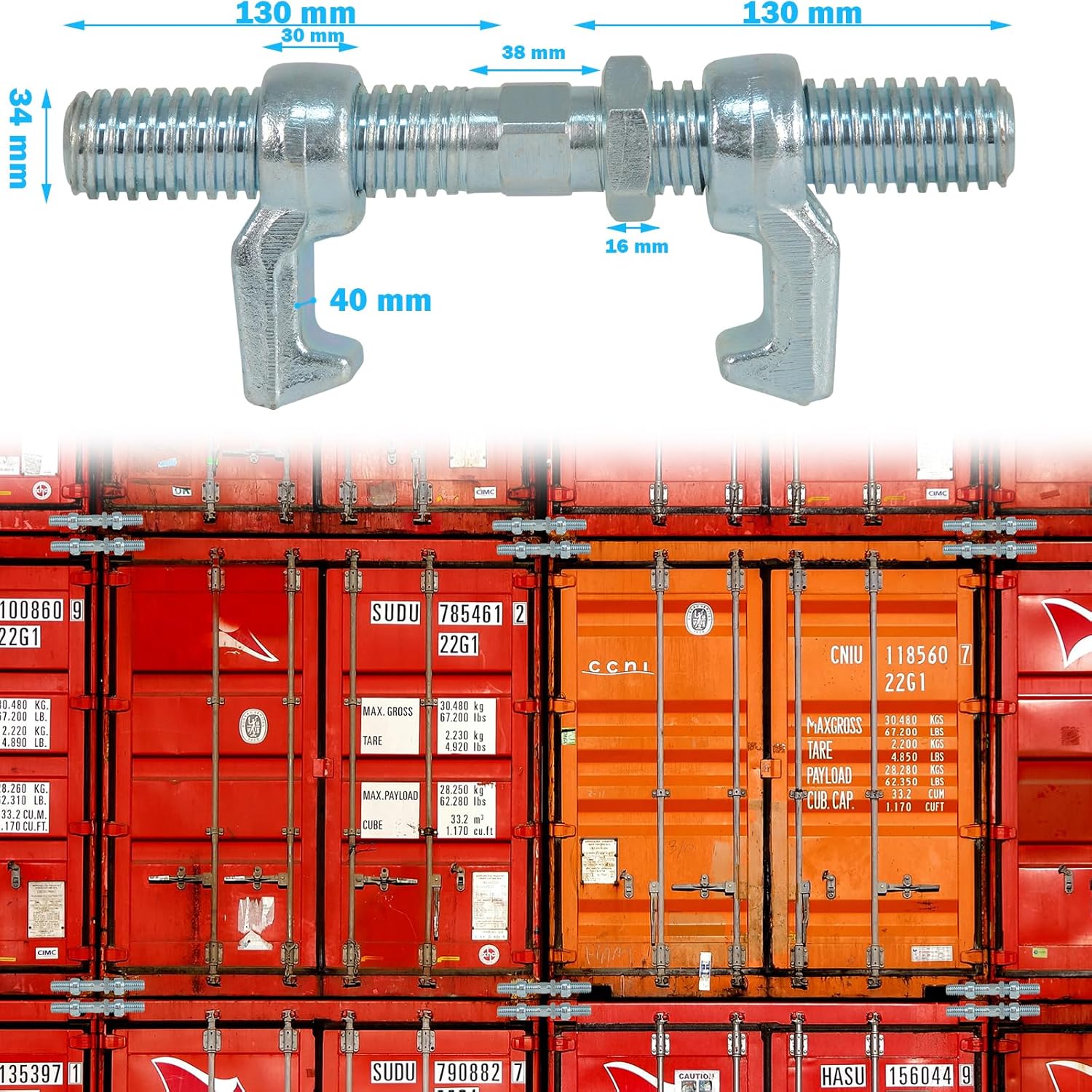 2 Pack Shipping Container Bridge Fittings Clamp - 260 mm/280 mm, Galvanized Screw Clamp for Connecting 20/40FT Containers (280MM)