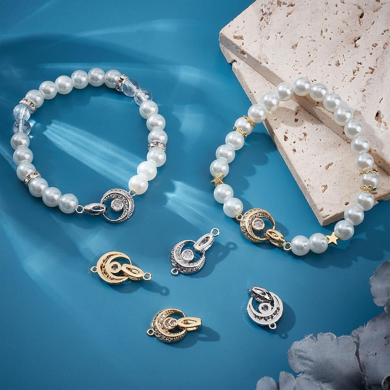 Beebeecraft 6Pcs 2 Colors Fold Over Clasps 18K Gold Plated Cubic Zirconia Oval Shaped Extender Clasps for DIY Bracelet Necklace Jewelry Making Gold&Sliver - Image 4