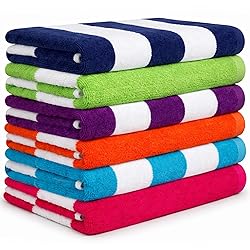 BolBom*S Beach Towels 6 Pack Large 30x60-100% Cotton Beach & Pool Towels Bulk Cabana Stripe - Quick Dry Bath Towel Set for Swim, Beach Essentials, Bathroom, Hot Tub, Yoga, Hotel & Airbnb Guests