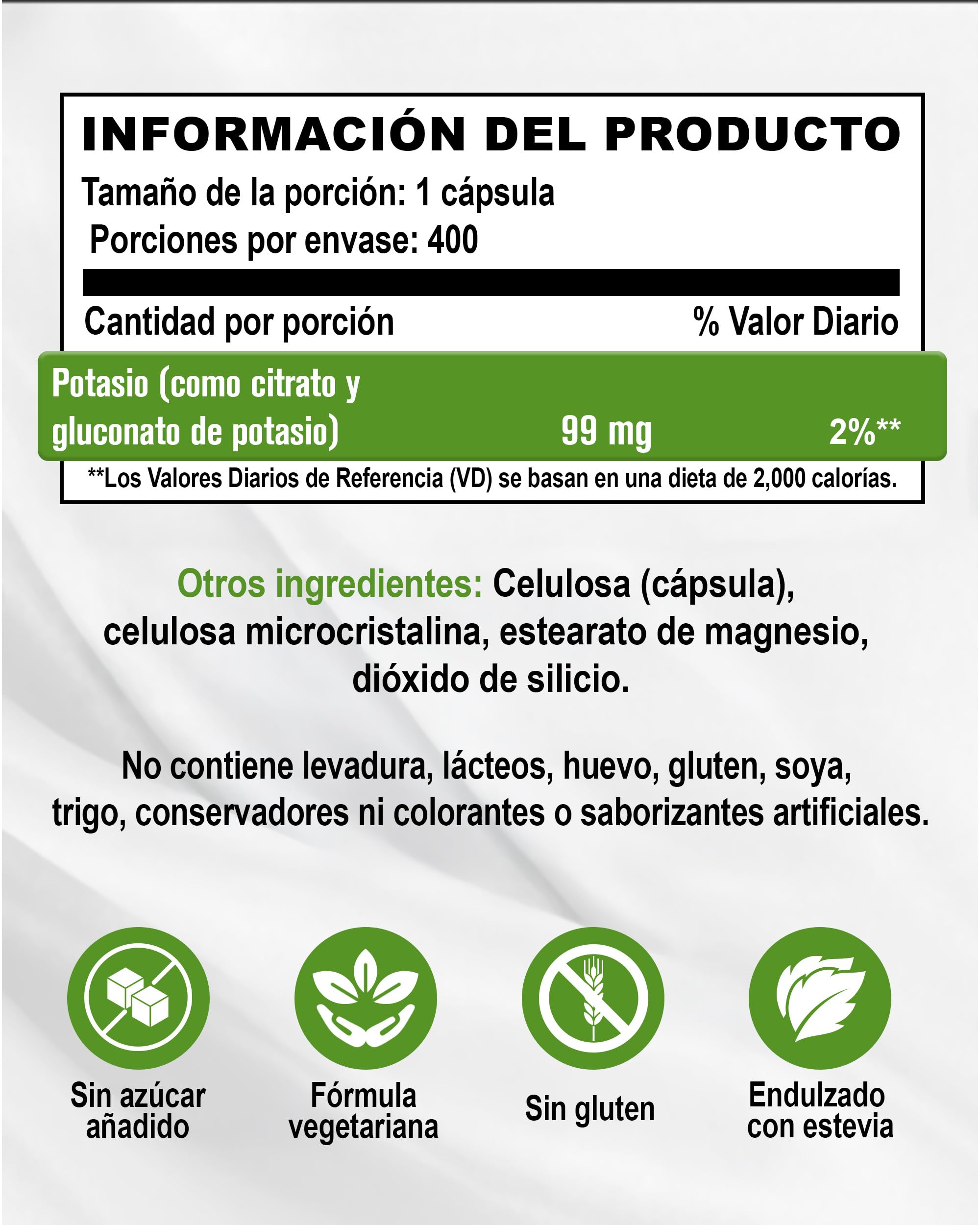 NaturalSlim Kadsorb, Suplemento de Citrato de Potasio en Cápsulas de Alta Absorción Recuperador Muscular, Apoya el Equilibrio Mineral y Bienestar Metabólico, Vitalidad y Energía Diaria, 400 capsulas