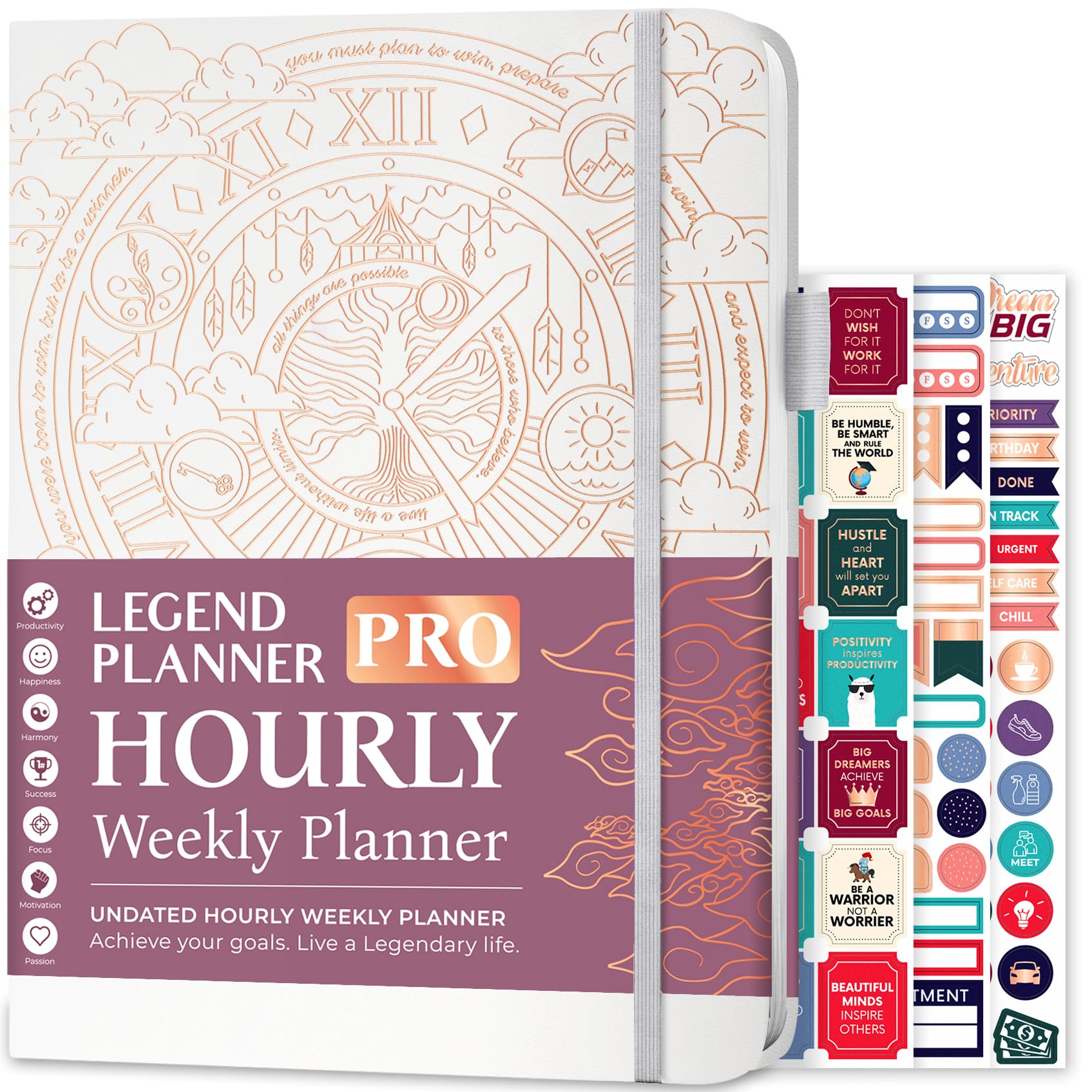 Legend Planner PRO Hourly Schedule - Weekly & Daily Organizer with Time Slots. Appointment Book Journal for Work & Personal, A4 (White Gold)