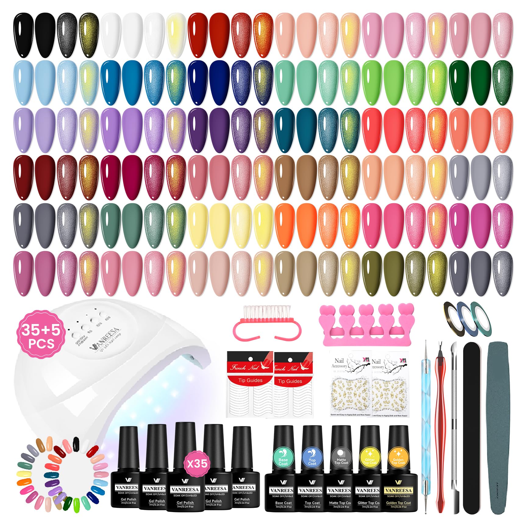 VANREESA 35 Colours Gel Nail Polish Set including U V Light Classic Black White Red Nude Gel Nail Kit Suitable for All Seasons Gels Nail Polish Kit Manicure Salon Gifts for Women