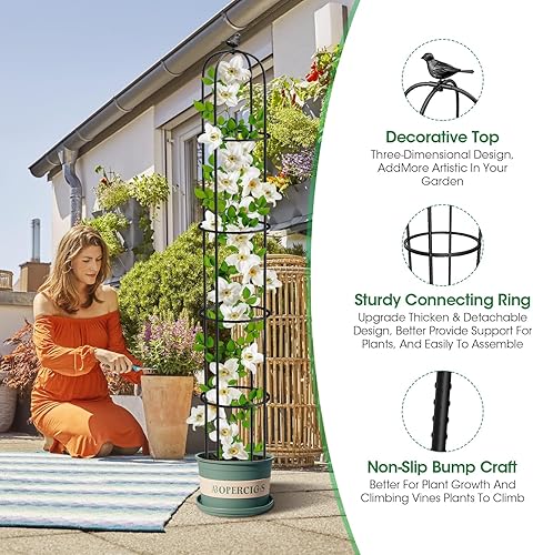 Miniatura 5 de Enrejado de obelisco de jardín de 6.2 pies para plantas trepadoras, tubo de metal inoxidable con revestimiento de plástico resistente, para jardín,