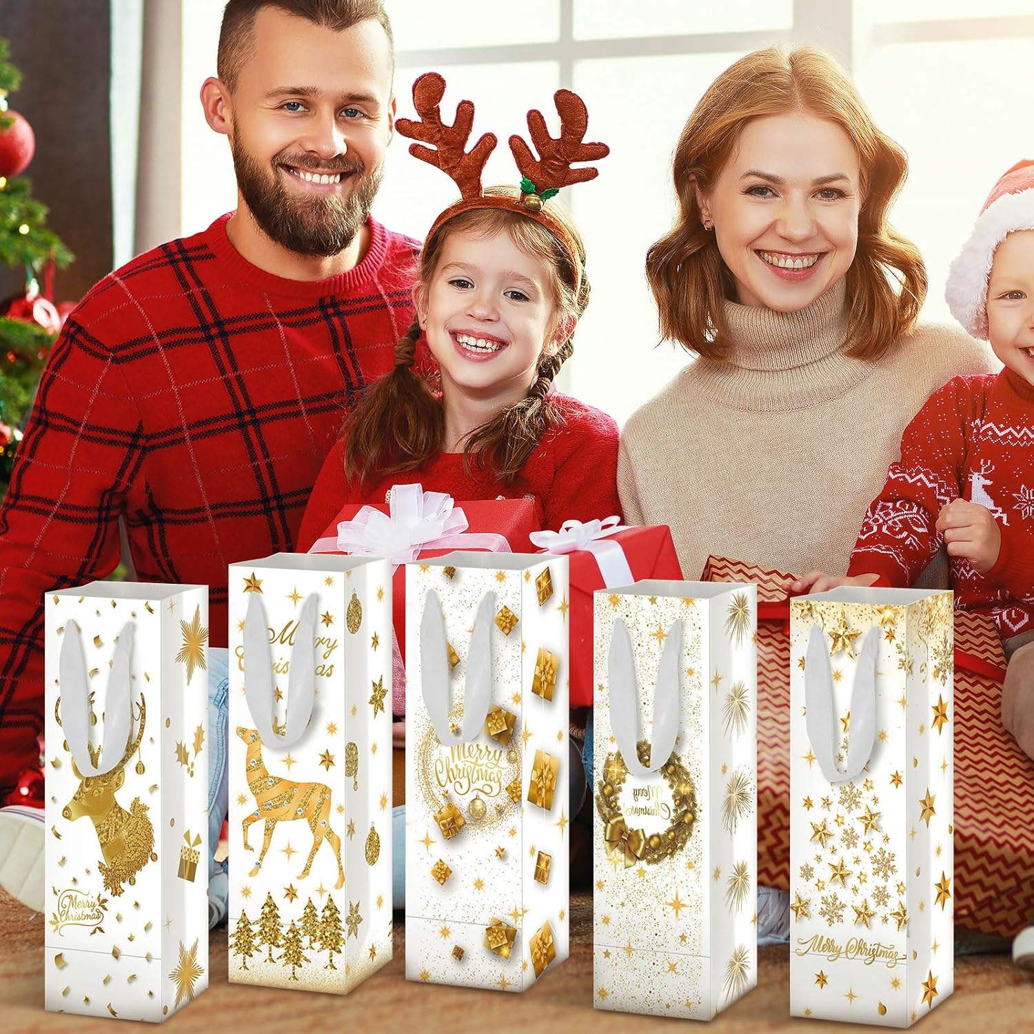 Glenmal 24 Pcs Christmas Wine Gift Bags with Handles Christmas Wine Bottles Gift Bags Bulk for Xmas Wedding Birthday Holiday Party (White GoldS) - Image 6
