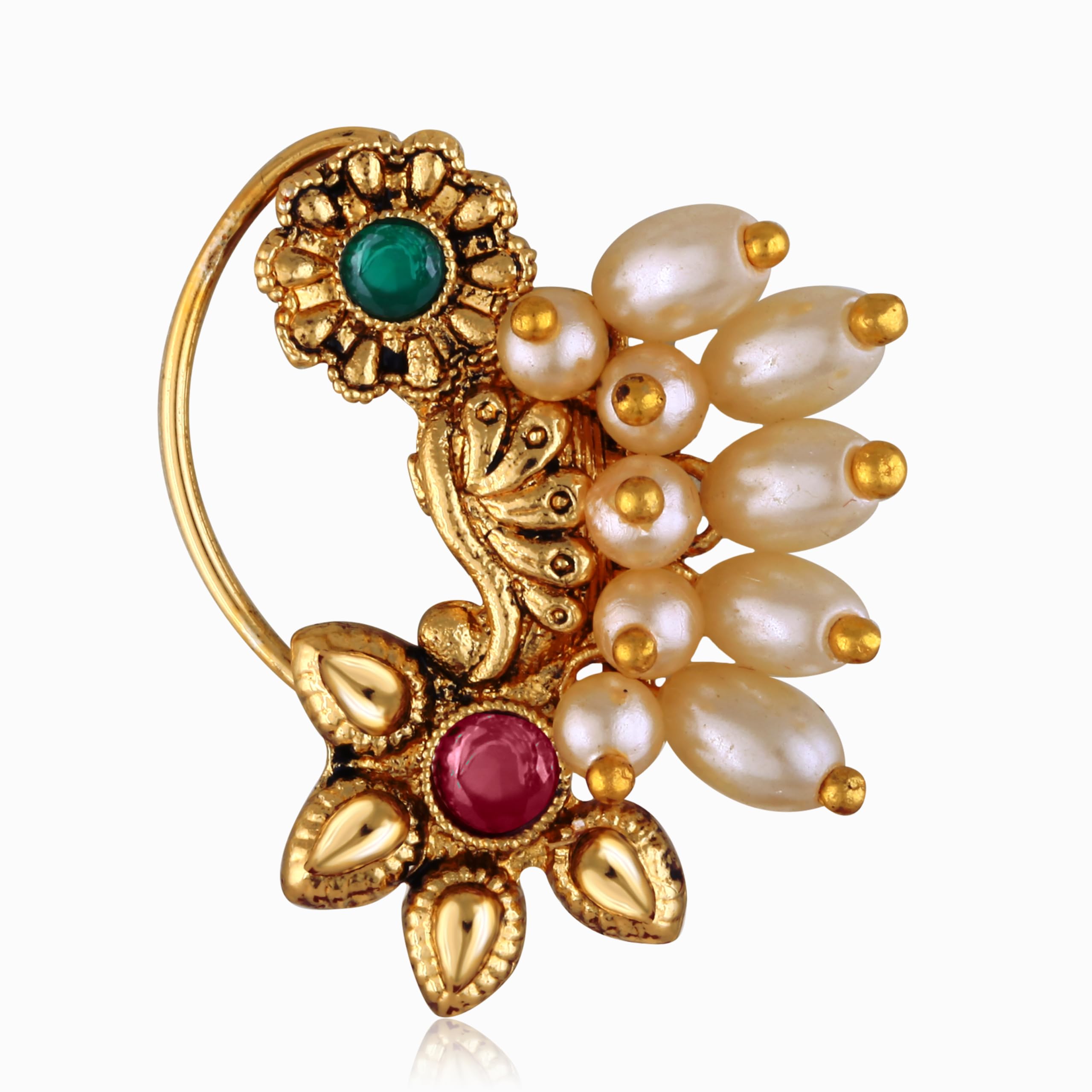 Vivastri's Premium CZ Stone Contaning Gold Plated Alloy Multicoloured RICE Pearl Collection Nath -VIVA1295NTH-PRESS-MULTI-picture-37