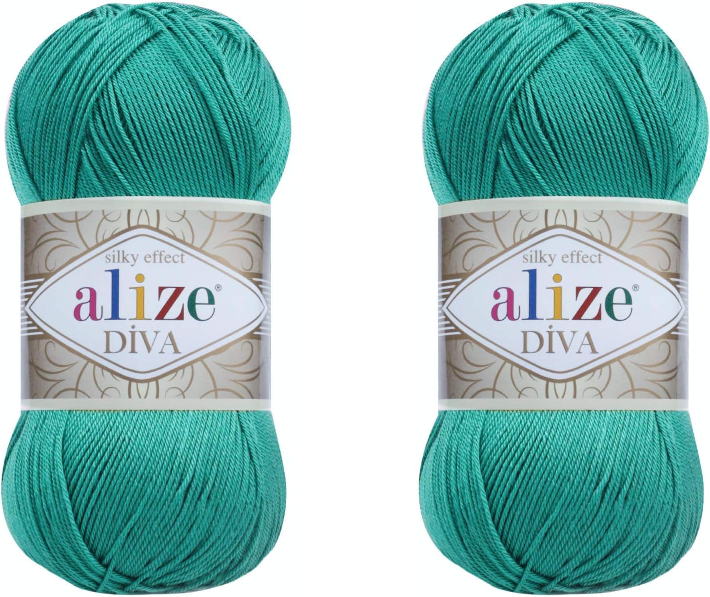 Diva Hand Knitting Yarn - 100% Microfiber Acrylic With Silk Effect - Crochet Art Lace Craft - 2 Skeins, 200gr, 767 Yds (610-Jade)