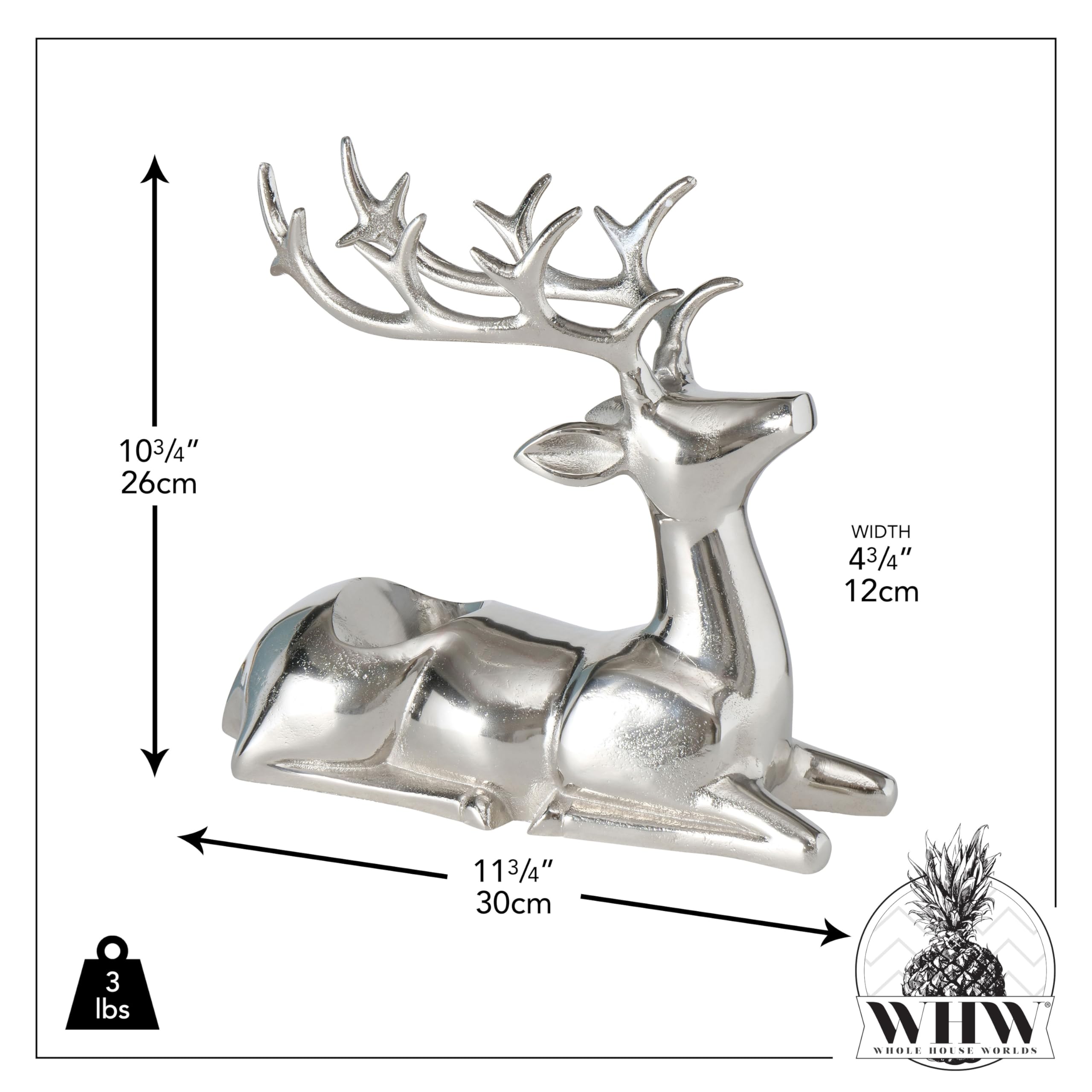 Recumbent Deer Wine Holder, Estante de exhibición de una sola botella, plata, níquel de aluminio fundido a mano, 11.75 pulgadas de largo 6